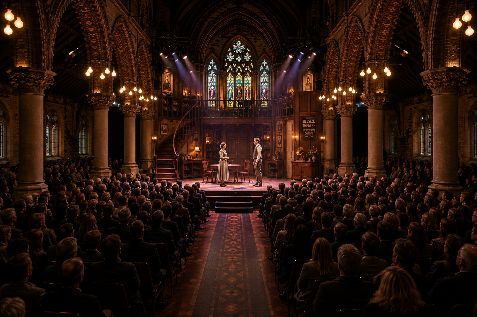 Belsize Theatre interior — a production in the nave of St Stephen's Church, Hampstead
